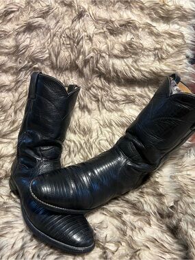 Justin Men Boots Black LIZARD & Leather Western Boots Sz 8 B